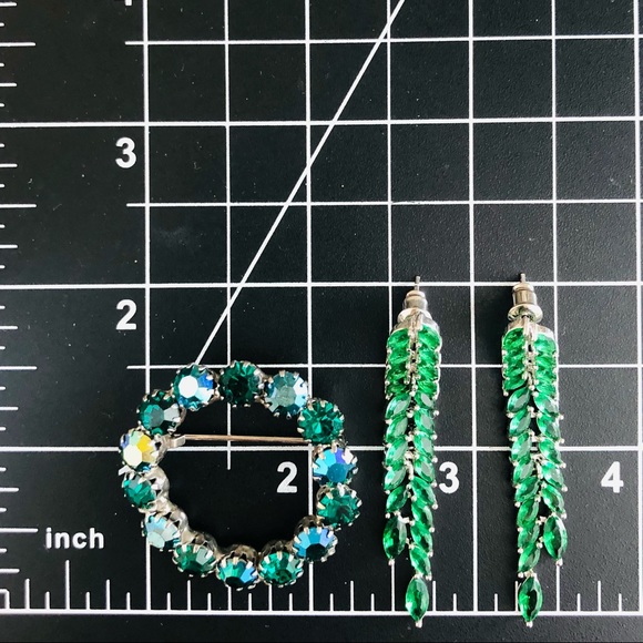 Vintage Blue AB Brooch & rhinestone Earrings - Picture 2 of 6